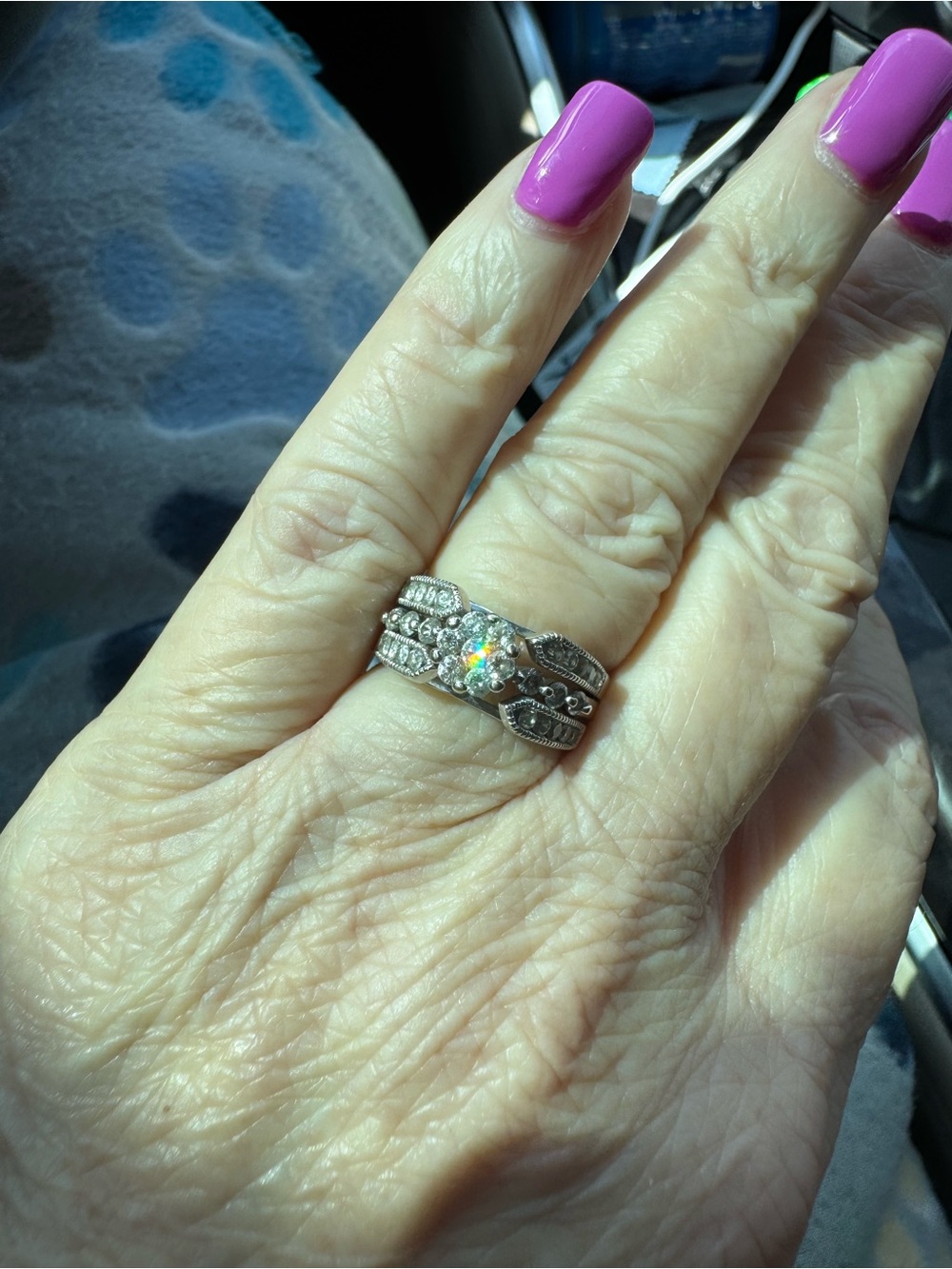 14k white gold diamond wedding set.